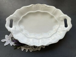 Old, large white porcelain serving bowl with handle, table centre