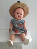 Old vintage textile body doll from the 60s, approx. 37 Cm