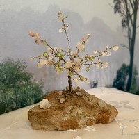 Bonsai rose quartz jewelry tree lucky tree, tree of life, money tree, crystal tree made of rose quartz stones gem tree