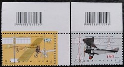 S4633-4ks/sz / 2002 Hungarian aviation history i. Stamp set mail-clear with barcode arch corner / arch edge