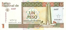 1 Convertible peso 1994 cuba 2. Low serial number 000361
