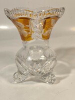 Bohemian amber-colored three-legged crystal vase
