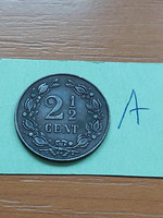 Netherlands 2-1/2 Cents 1898 Bronze, Queen Wilhelmina #a