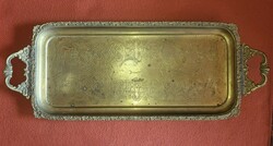 Huge patina engraved copper tray with handles 59x23 cm, 1.7 kg,