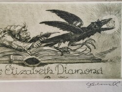 Sterbenz Károly Ex Libris Elizabeth Diamond (a művész által aláírt rézkarc)