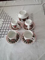 Rare, Peacock Raven House porcelain set: 4 coffee cups, 4 coffee saucers, 1 cake plate