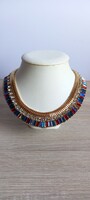 Colorful rhinestone stone necklace, neck blue