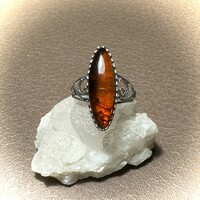 Vintage silver plated amber stone ring measured in diameter: 19 mm bernstein ring