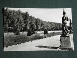 Postcard, Balatonfüred, promenade, park detail, ferryman statue