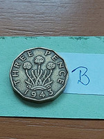 English England 3 pence 1943 nickel-brass, vi. King George #b