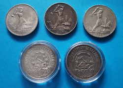 Lot of 5 Russian Soviet silver coins! The 1921 50 kopecks are included!!!