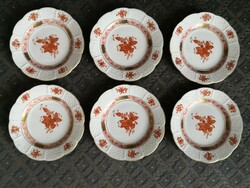 Bright Herend Apponyi orange patterned dessert / cookie plates, set of 6