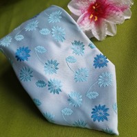 Wedding nyk43 - floral silk tie embroidered on a light blue background