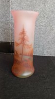 Hand-painted, blown landscape vase by glass master Francois Theodore Legras, unmarked