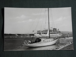 Postcard, balaton doll, pier, harbor detail, pleasure boat, sailing skyline