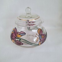 Glass sugar bowl, bonbonnier, hand painted