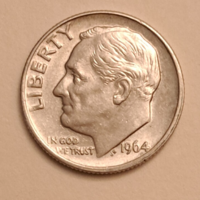 1964. USA ezüst Roosevelt 1 dime F/