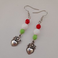 National color earrings - floral heart shaped