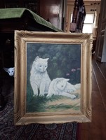 Old Antique Cat Painting, Cat Painting, White Persian/Angora