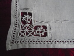 Antique handkerchief holder with hand-sewn lace, azure.