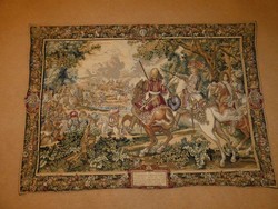 Gyönyörű csatajelenetes, XIV. Lajost (Napkirály) ábrázoló faliszőnyeg