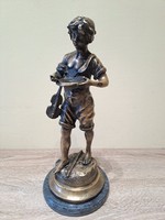 Louis & francois moreau - beggar boy with violin bronze statue
