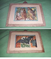 Two pieces of antique children's room amateur wall decoration picture from a children's card together 12 x 8 cm the noble printing house