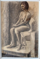 This charcoal drawing is for sale under the title Akt, under glass, in a frame