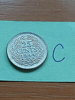 Netherlands 25 cents 1944 wilhelmina, silver 0.640, 3.58 G. #C