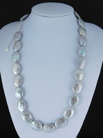 Pearl necklace silver 925 with adjustable clasp, 15x12mm pearls