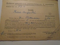 ZA492.13- Kubala László apjának  egyik irata   1944   Budapest  Székesfővárosi számvevőség