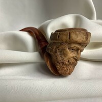 1800 Tajtekkő pipe amber pipe Turkish basa bearded head face mustache turban oriental hand carving