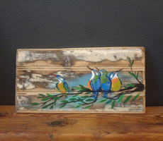 Birds - rustic painted wooden board children's room decoration gift idea, tree, little bird