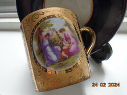 Altwien cobalt-gold mocha cup with coaster, mythological scene