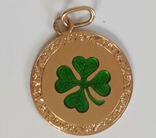 Antique gold pendant green clover Austria