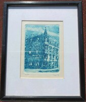 Marked colored etching - street view