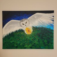 The message of the owl and the new life - acrylic painting on canvas by Markéta Círová
