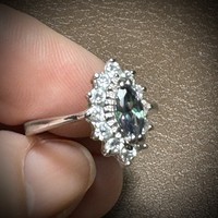 Silver ring with zircon stones, 925v silver jewelry, zircon stone ring size 54 mm circumference