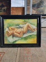 István M. Tóth. Female nude painting entitled Sunbathing with very nice quality. 60X80
