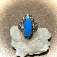 Antique silver ring with turquoise stone, old 925 silver jewelry, turquoise stone ring size 54 mm circumference