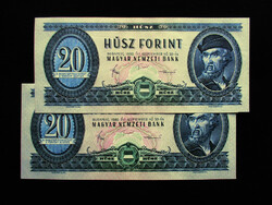 Unc - 20 forints....Beautiful - numbered pair, one of the last, 1980