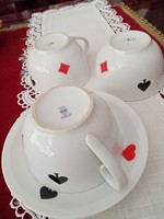 3 db régi Zsolnay francia  kártya mintás porcelán  teás / kávés csésze   és 1 db csésze alj