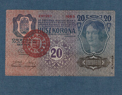 20 Korona 1913 ii issue Hungary overstamped