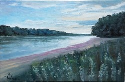 Danube bank, dusk - oil painting