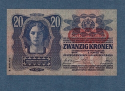 20 Korona 1913 II. kiadás Deutschösterreich bélyegzés  aUNC