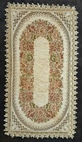 Old velvet tapestry tablecloth in display case (l4493)
