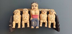 5 Man sitting on a bench - Asia wooden sculpture rare