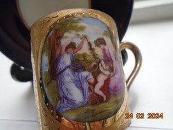 Altwien cobalt-gold mocha cup with coaster, mythological scene