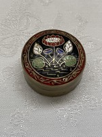 Fairy brass box with fire enamel lid.