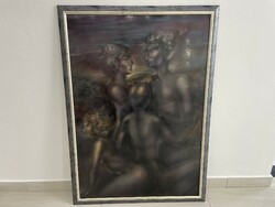 Zoltán Herpai Bacchanalia painting modern abstract nude realistic picture